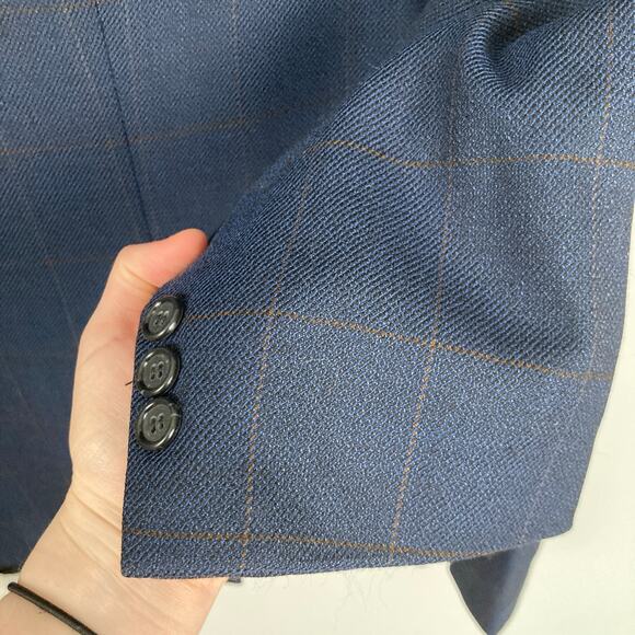 Karl Lagerfeld Mens 42R Blue Windowpane 100% Wool Blazer Suit Jacket Career - Picture 15 of 15